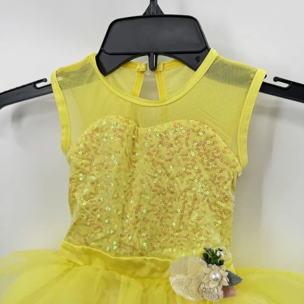 Bright Yellow Ballet Tutu Dress Dance Costume Tulle Sequins Childrens XXL 20